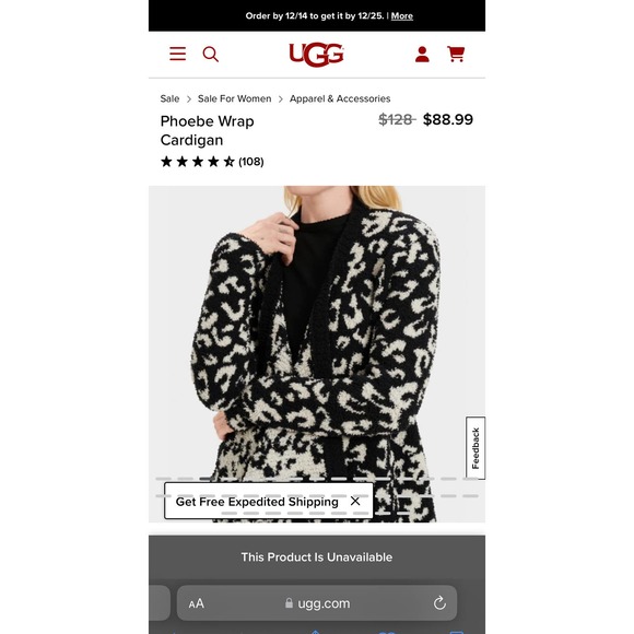UGG Women's Size Small Phoebe Wrap Cardigan NICE - Picture 2 of 6